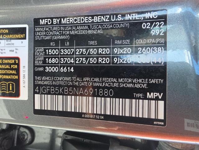 70667896 :رقم المزاد ، 4JGFB5KB5NA691880 vin ، 2022 Mercedes-benz Gle مزاد بيع