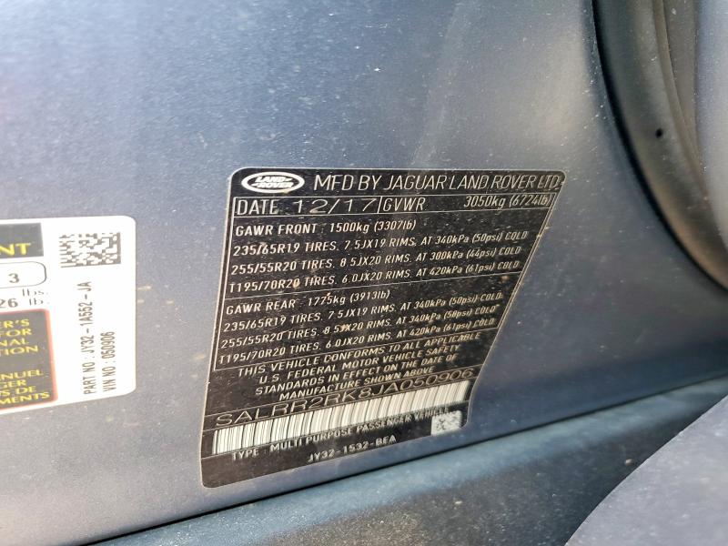 69037266 :رقم المزاد ، SALRR2RK8JA050906 vin ، 2018 Land Rover Discovery مزاد بيع