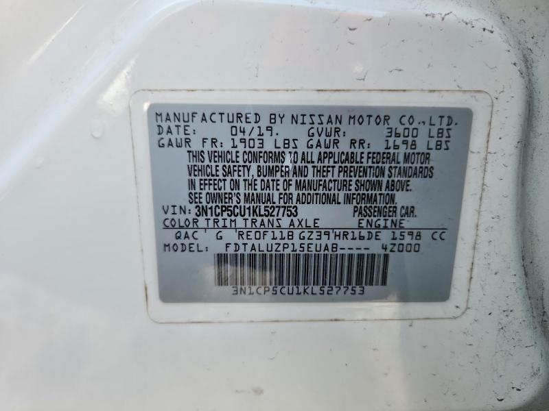 2019 Nissan Kicks მანქანა იყიდება აუქციონზე, vin: 3N1CP5CU1KL527753, აუქციონის ნომერი: 67339996