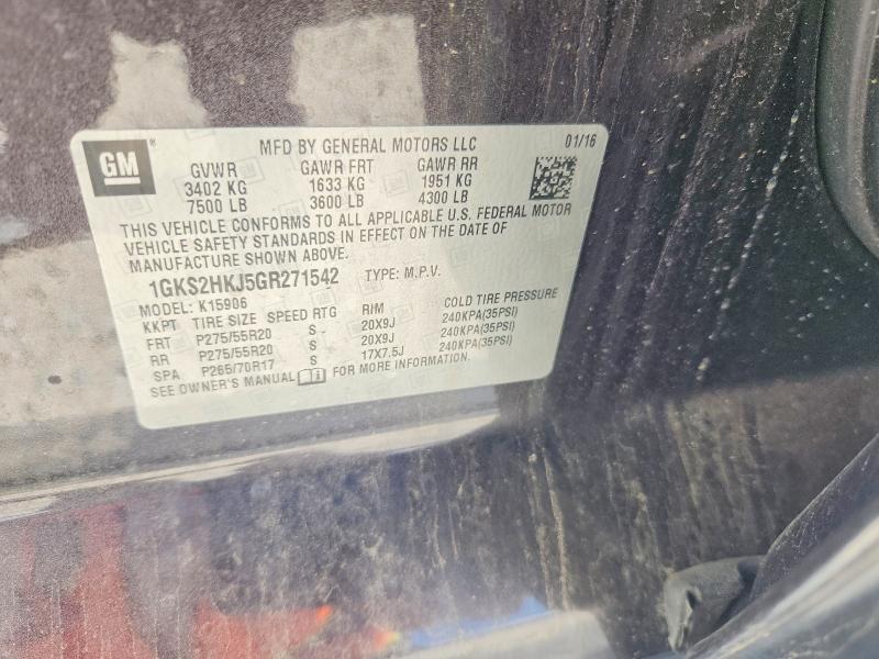 70335956 :رقم المزاد ، 1GKS2HKJ5GR271542 vin ، 2016 Gmc Yukon Xl مزاد بيع