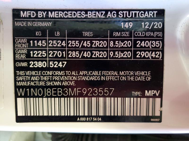 Aukcja sprzedaży 2021 Mercedes-benz Glc Coupe, vin: W1N0J8EB3MF923557, numer aukcji: 69289366
