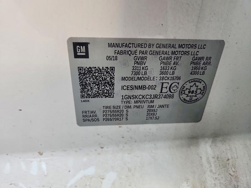 67120676 :رقم المزاد ، 1GNSKCKC3JR374098 vin ، 2018 Chevrolet Tahoe مزاد بيع