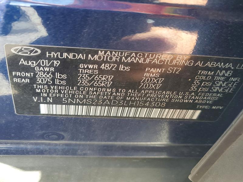 68714066 :رقم المزاد ، 5NMS23AD3LH154308 vin ، 2020 Hyundai Santa Fe مزاد بيع