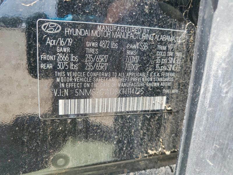 Aukcja sprzedaży 2019 Hyundai Santa Fe, vin: 5NMS2CAD8KH114725, numer aukcji: 68583916