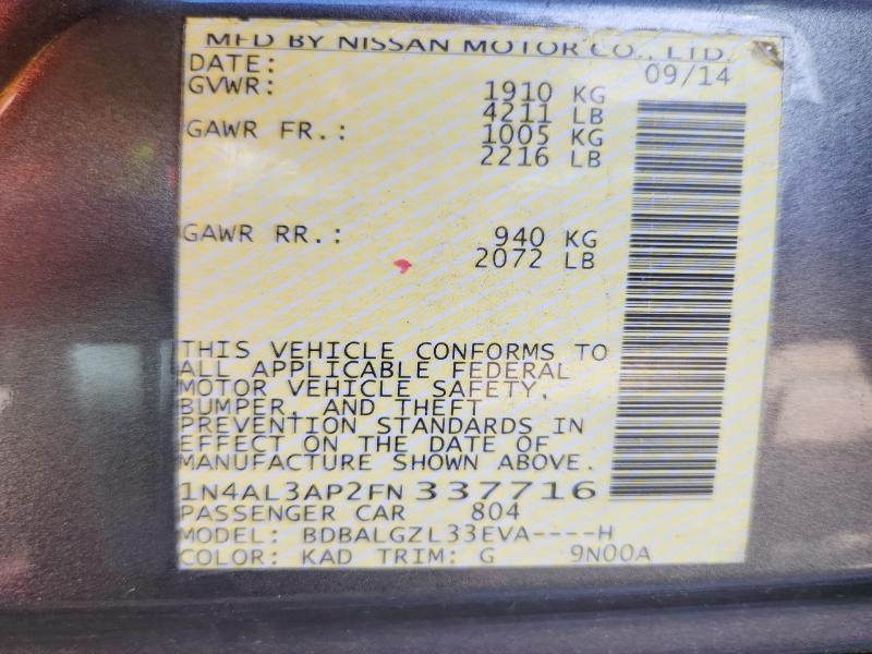 Продажа на аукционе авто 2015 Nissan Altima, vin: 1N4AL3AP2FN337716, номер лота: 70062336