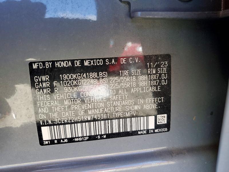2024 Honda Hr-v მანქანა იყიდება აუქციონზე, vin: 3CZRZ2H51RM743361, აუქციონის ნომერი: 66890106