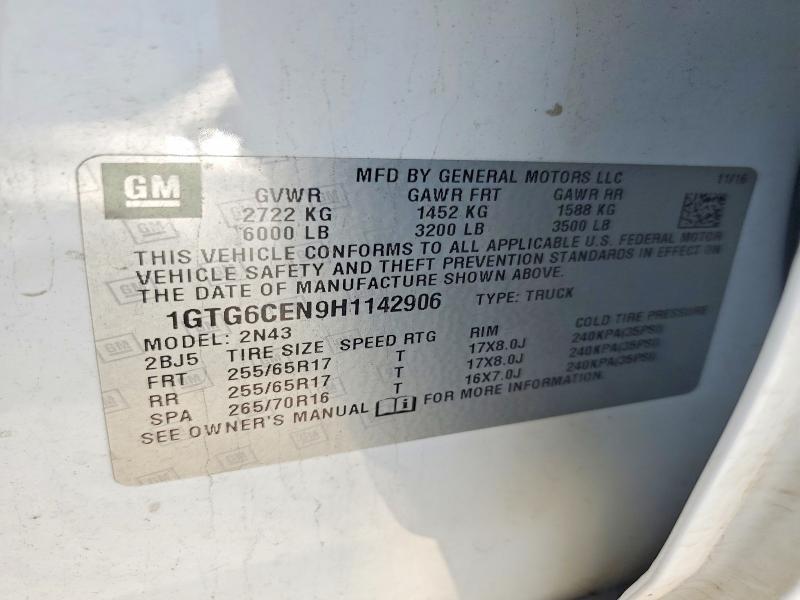 68347866 :رقم المزاد ، 1GTG6CEN9H1142906 vin ، 2017 Gmc Canyon مزاد بيع