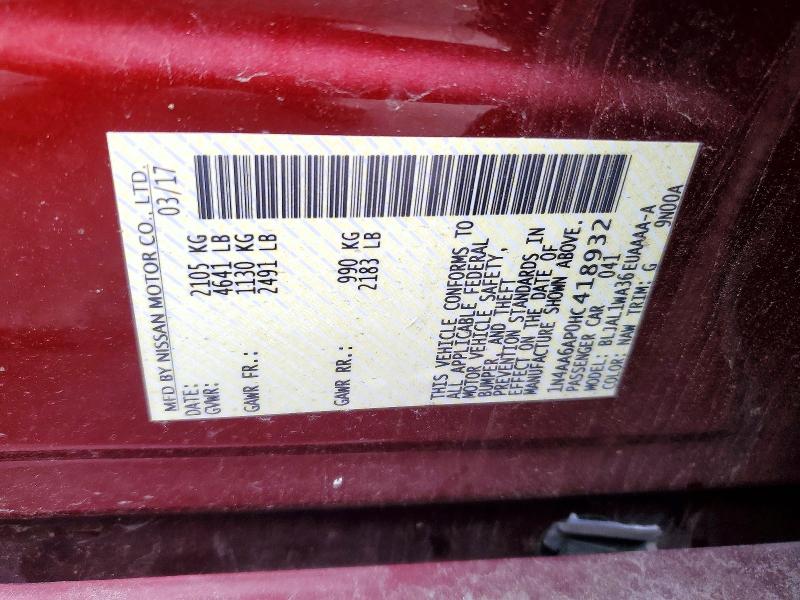 70937616 :رقم المزاد ، 1N4AA6AP0HC418932 vin ، 2017 Nissan Maxima مزاد بيع