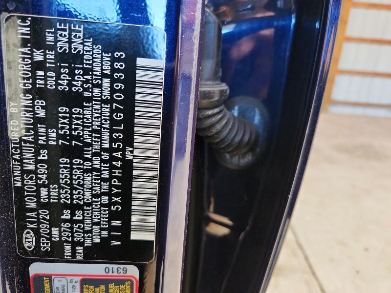 69758746 :رقم المزاد ، 5XYPH4A53LG709383 vin ، 2020 Kia Sorento مزاد بيع