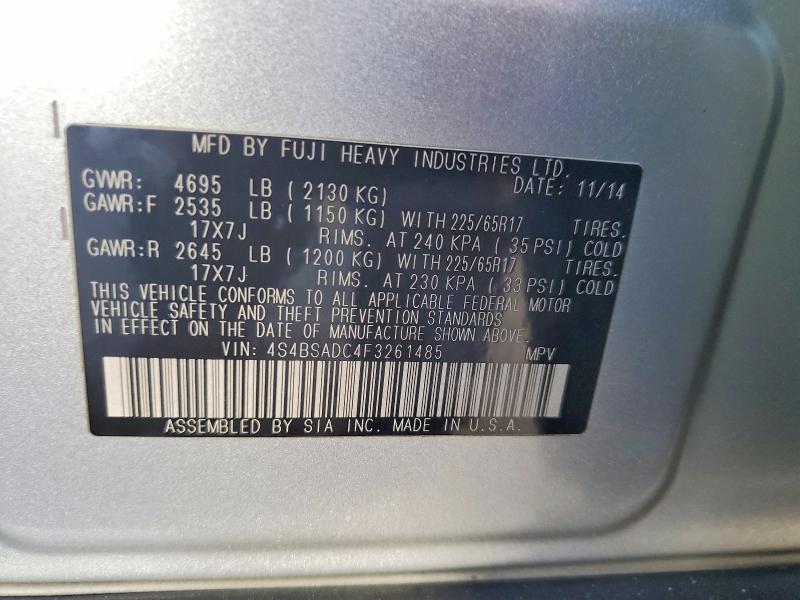 Aukcja sprzedaży 2015 Subaru Outback, vin: 4S4BSADC4F3261485, numer aukcji: 68279086
