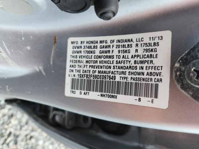 2013 Honda Civic მანქანა იყიდება აუქციონზე, vin: 19XFB2F59DE097649, აუქციონის ნომერი: 67819496