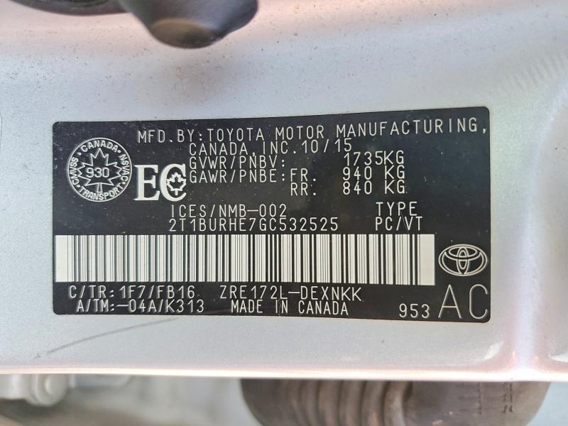 Aukcja sprzedaży 2016 Toyota Corolla, vin: 2T1BURHE7GC532525, numer aukcji: 67080426