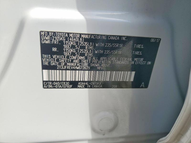 Продаж на аукціоні авто 2017 Toyota Rav4, vin: 2T3JFREV4HW672629, номер лоту: 69621036