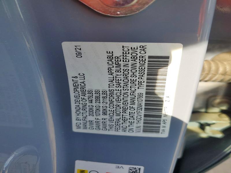 Aukcja sprzedaży 2021 Honda Accord, vin: 1HGCV1F32MA107669, numer aukcji: 70827756