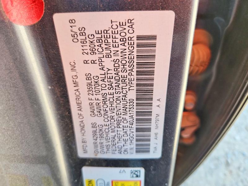 Aukcja sprzedaży 2018 Honda Accord, vin: 1HGCV1F40JA175330, numer aukcji: 69319426
