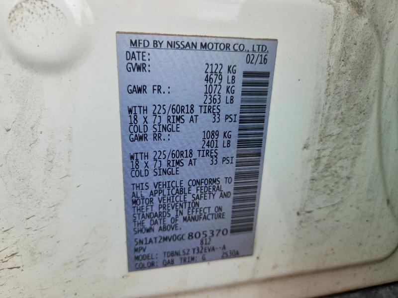 67024076 :رقم المزاد ، 5N1AT2MV0GC805370 vin ، 2016 Nissan Rogue مزاد بيع