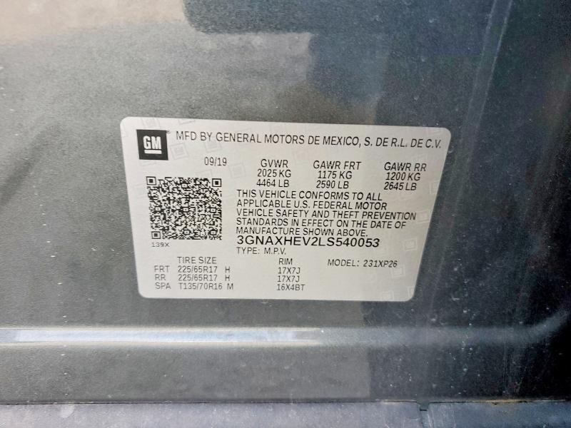 Aukcja sprzedaży 2020 Chevrolet Equinox, vin: 3GNAXHEV2LS540053, numer aukcji: 68742366