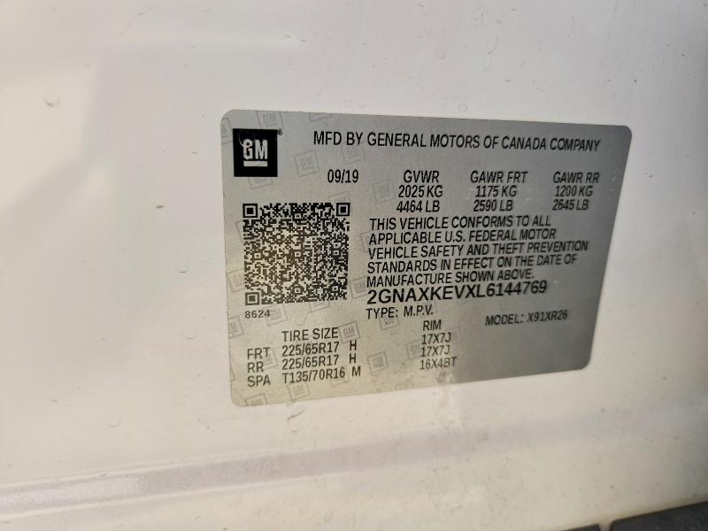 Aukcja sprzedaży 2020 Chevrolet Equinox, vin: 2GNAXKEVXL6144769, numer aukcji: 68956656