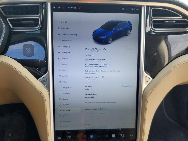 Auction sale of the 2016 Tesla Model X, vin: 5YJXCAE29GF007143, lot number: 67244926