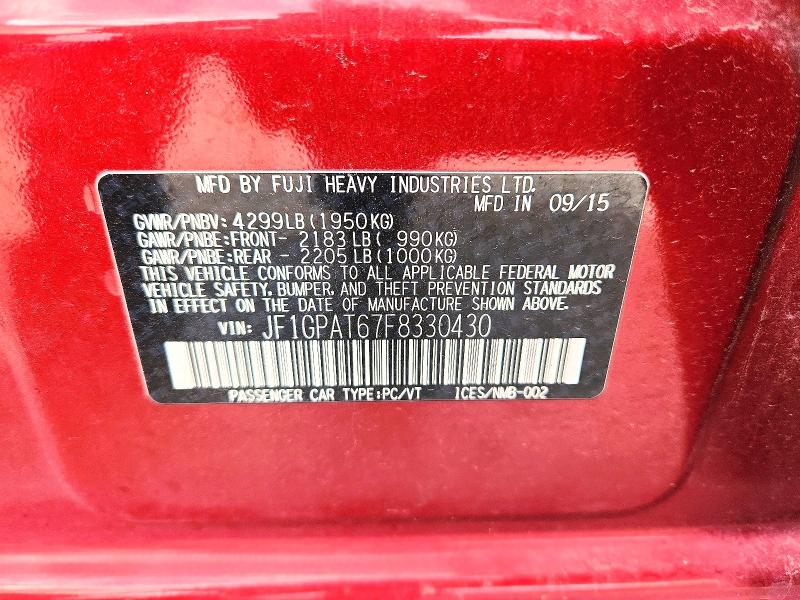 Aukcja sprzedaży 2015 Subaru Impreza, vin: JF1GPAT67F8330430, numer aukcji: 69565736