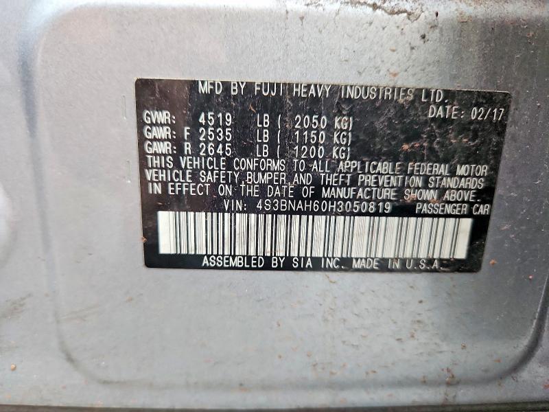 2017 Subaru Legacy მანქანა იყიდება აუქციონზე, vin: 4S3BNAH60H3050819, აუქციონის ნომერი: 68511516