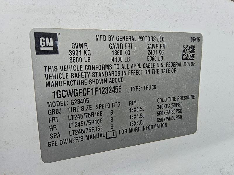 Продаж на аукціоні авто 2015 Chevrolet Express G2500, vin: 1GCWGFCF1F1232456, номер лоту: 67927026