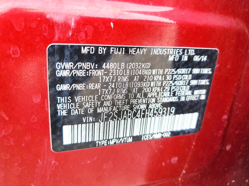 Продаж на аукціоні авто 2015 Subaru Forester, vin: JF2SJABC4FH459319, номер лоту: 67496166