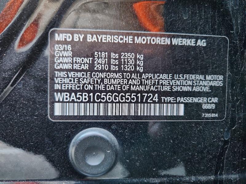 Aukcja sprzedaży 2016 Bmw 535, vin: WBA5B1C56GG551724, numer aukcji: 68382266