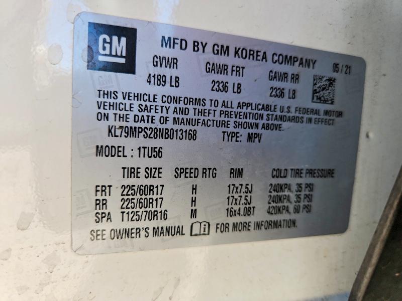 Aukcja sprzedaży 2022 Chevrolet Trailblazer, vin: KL79MPS28NB013168, numer aukcji: 67338536