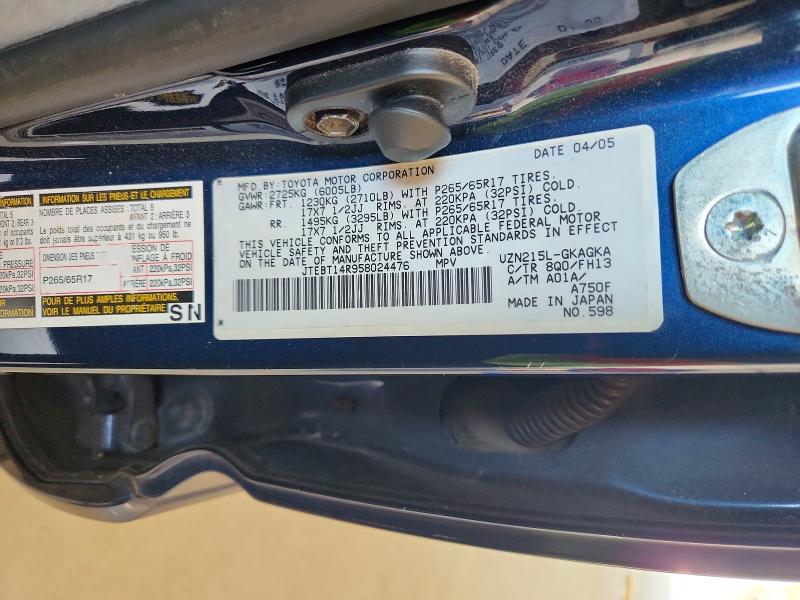 Aukcja sprzedaży 2005 Toyota 4runner, vin: JTEBT14R958024476, numer aukcji: 67251576