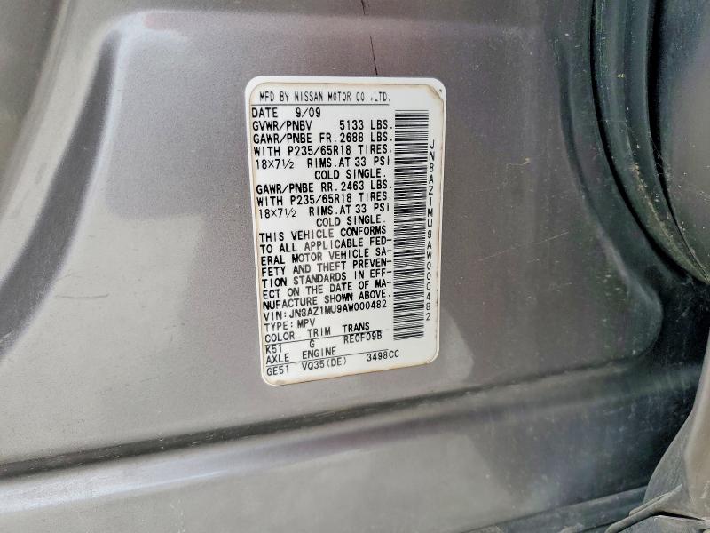 Продаж на аукціоні авто 2010 Nissan Murano, vin: JN8AZ1MU9AW000482, номер лоту: 66115326