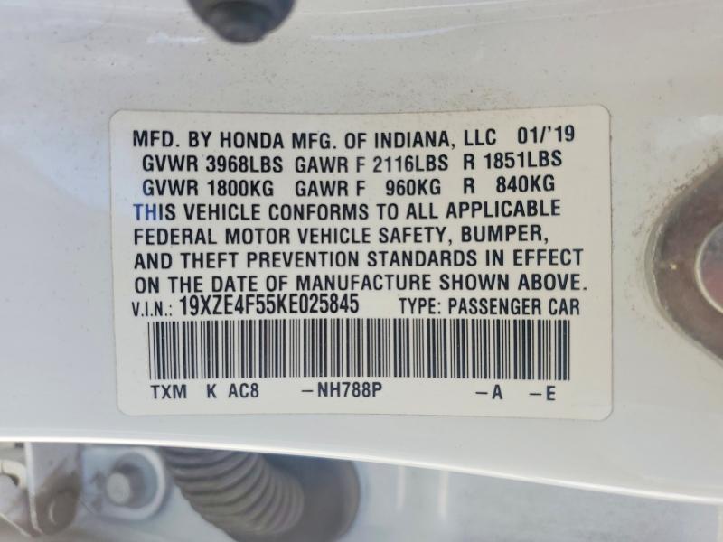 2019 Honda Insight მანქანა იყიდება აუქციონზე, vin: 19XZE4F55KE025845, აუქციონის ნომერი: 68574286