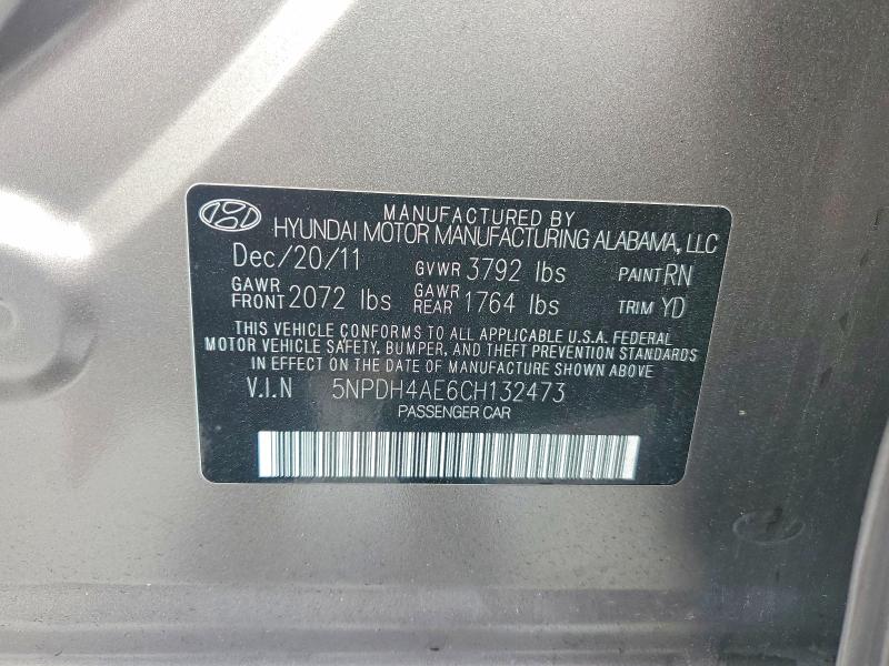 67261656 :رقم المزاد ، 5NPDH4AE6CH132473 vin ، 2012 Hyundai Elantra مزاد بيع