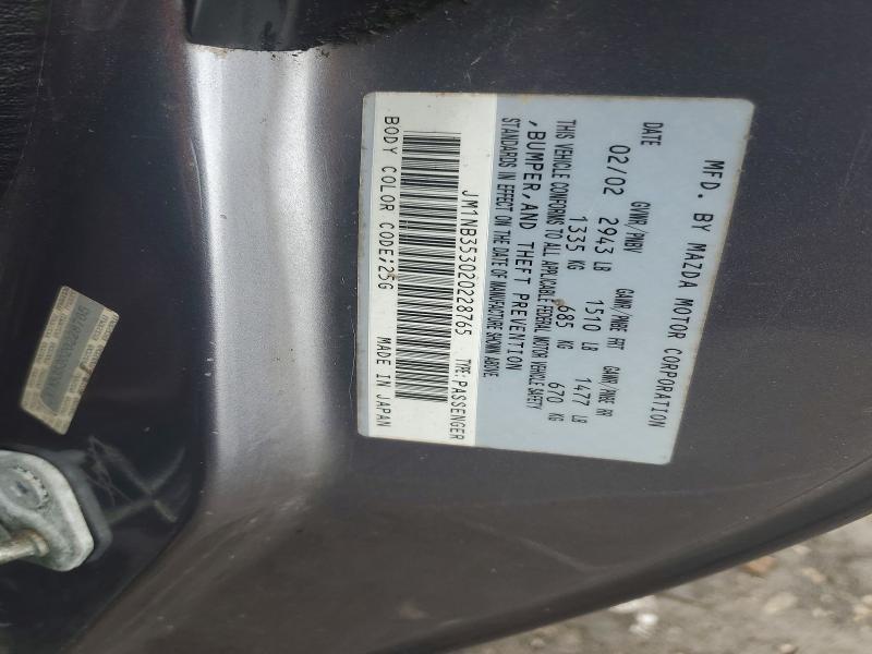 2002 Mazda Mx-5 Miata მანქანა იყიდება აუქციონზე, vin: JM1NB353020228765, აუქციონის ნომერი: 70294936