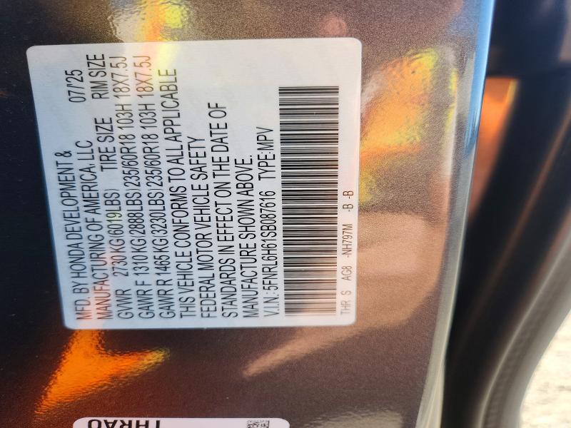 68255146 :رقم المزاد ، 5FNRL6H61SB087616 vin ، 2025 Honda Odyssey مزاد بيع