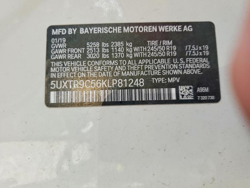 66559826 :رقم المزاد ، 5UXTR9C56KLP81248 vin ، 2019 Bmw X3 مزاد بيع