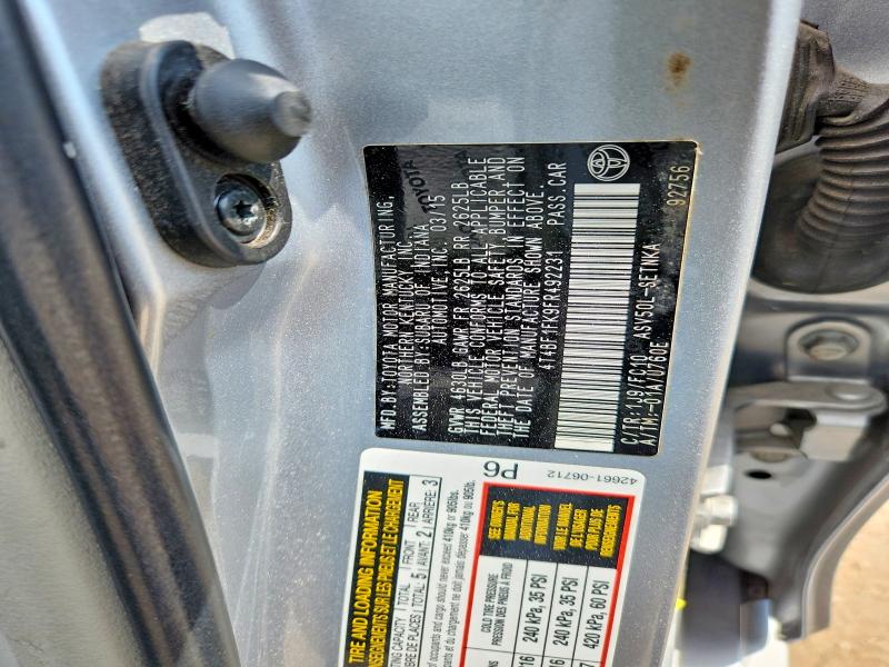 67360356 :رقم المزاد ، 4T4BF1FK9FR492231 vin ، 2015 Toyota Camry مزاد بيع