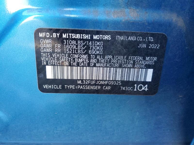 Aukcja sprzedaży 2022 Mitsubishi Mirage, vin: ML32FUFJ0NHF09325, numer aukcji: 69219566