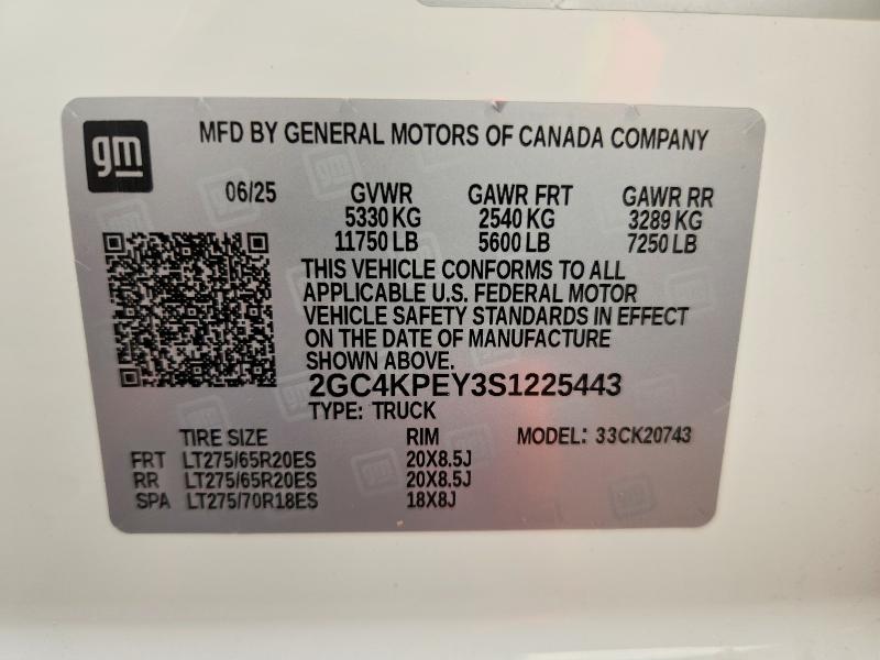 2025 Chevrolet Silverado მანქანა იყიდება აუქციონზე, vin: 2GC4KPEY3S1225443, აუქციონის ნომერი: 66698856