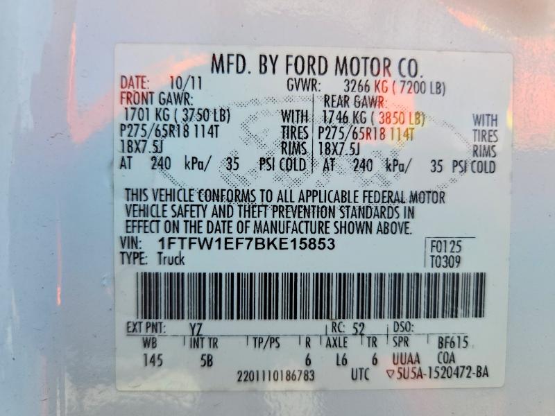 Aukcja sprzedaży 2011 Ford F150, vin: 1FTFW1EF7BKE15853, numer aukcji: 67466786