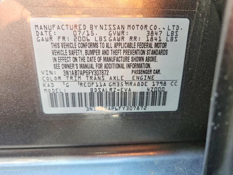 68550506 :رقم المزاد ، 3N1AB7AP6FY307872 vin ، 2015 Nissan Sentra مزاد بيع