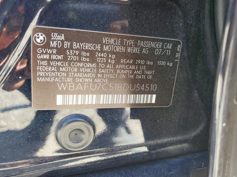 2011 Bmw 535 მანქანა იყიდება აუქციონზე, vin: WBAFU7C51BDU54510, აუქციონის ნომერი: 67605946