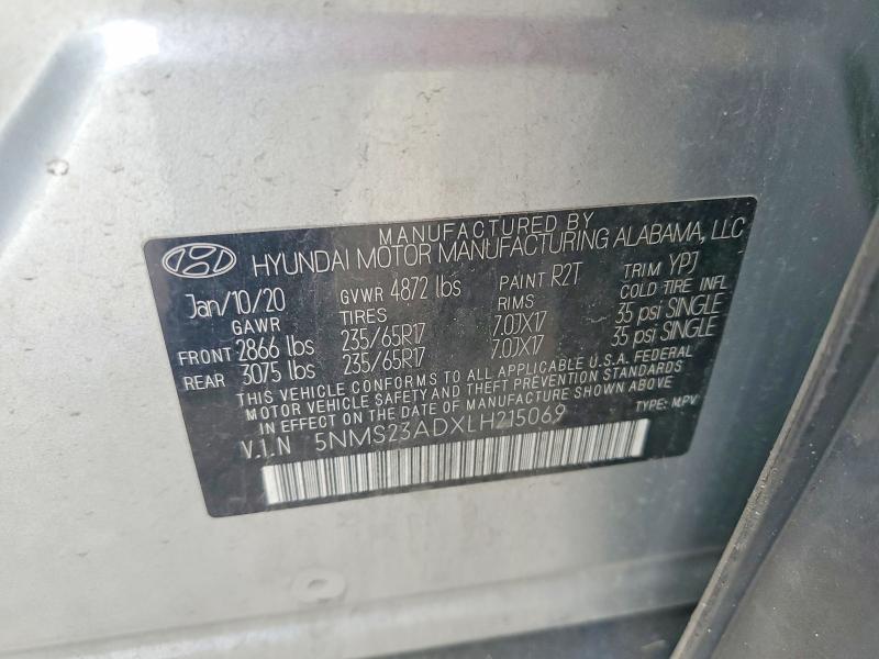 Aukcja sprzedaży 2020 Hyundai Santa Fe, vin: 5NMS23ADXLH215069, numer aukcji: 68165296