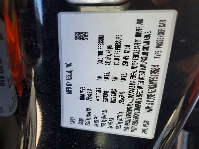 Aukcja sprzedaży 2021 Tesla Model 3, vin: 5YJ3E1EA3MF919584, numer aukcji: 66128676