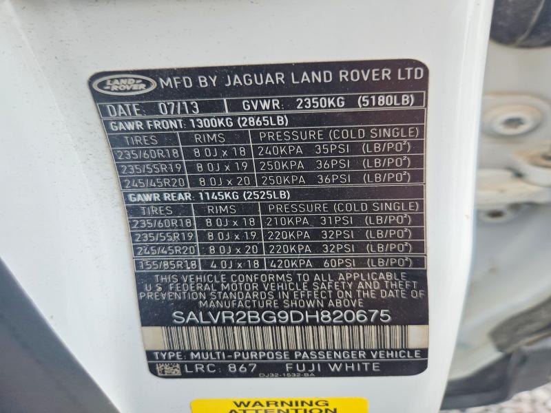 Aukcja sprzedaży 2013 Land Rover Range Rover Evoque, vin: SALVR2BG9DH820675, numer aukcji: 70521676