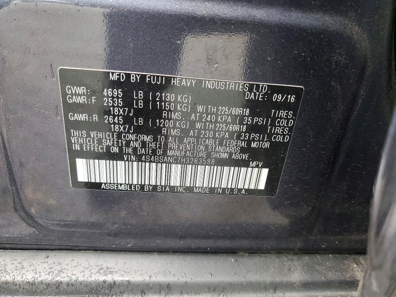 70037186 :رقم المزاد ، 4S4BSANC7H3263538 vin ، 2017 Subaru Outback مزاد بيع
