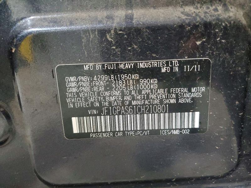 2012 Subaru Impreza მანქანა იყიდება აუქციონზე, vin: JF1GPAS61CH210801, აუქციონის ნომერი: 67343886
