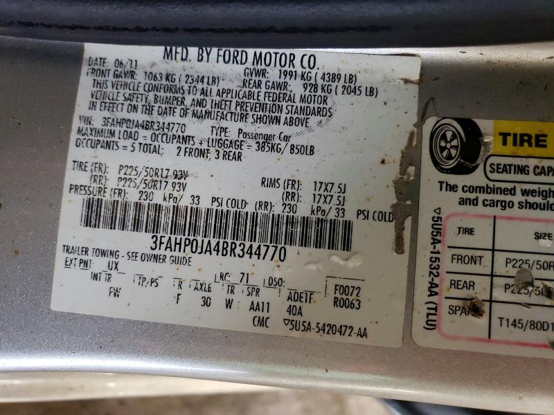 Продажа на аукционе авто 2011 Ford Fusion, vin: 3FAHP0JA4BR344770, номер лота: 70825606