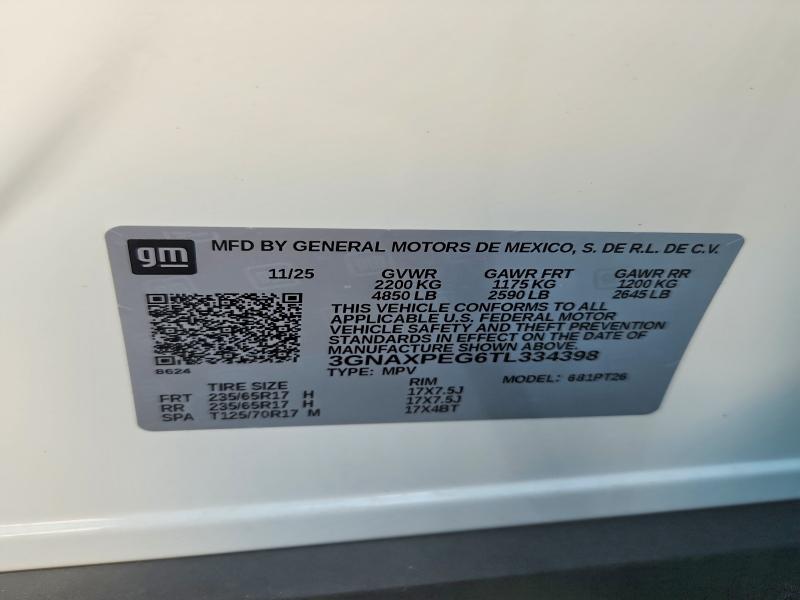 Auction sale of the 2026 Chevrolet Equinox, vin: 3GNAXPEG6TL334398, lot number: 68935486