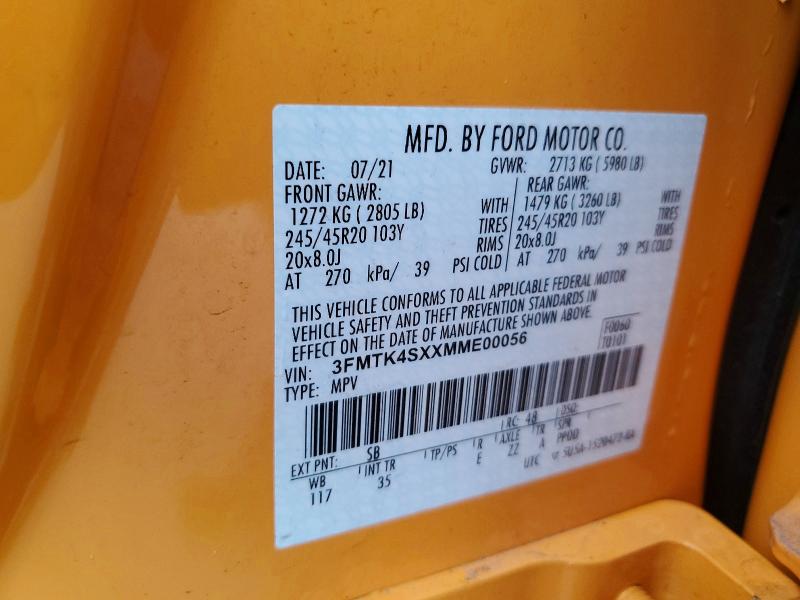 Продажа на аукционе авто 2021 Ford Mustang Mach-e, vin: 3FMTK4SXXMME00056, номер лота: 67132036